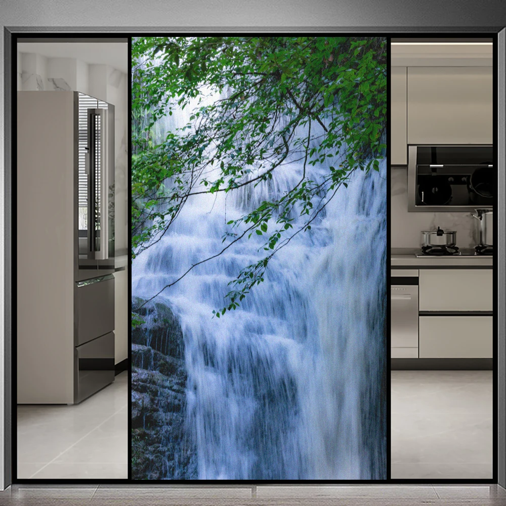 

Glass Window Privacy Film Forest Landscape Pattern Frosted Window Stickers Heat Control Static Clings Window Decoration Film