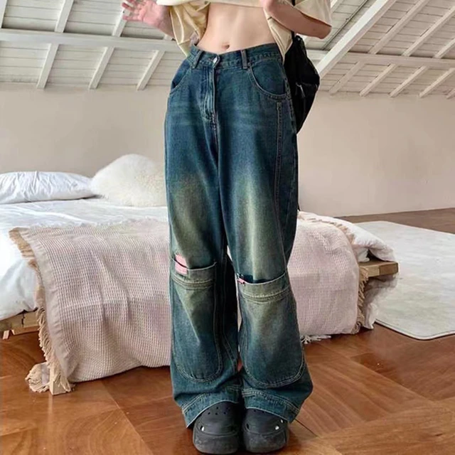 Spring Women Vintage Baggy Jeans Elastic Waist Oversized American