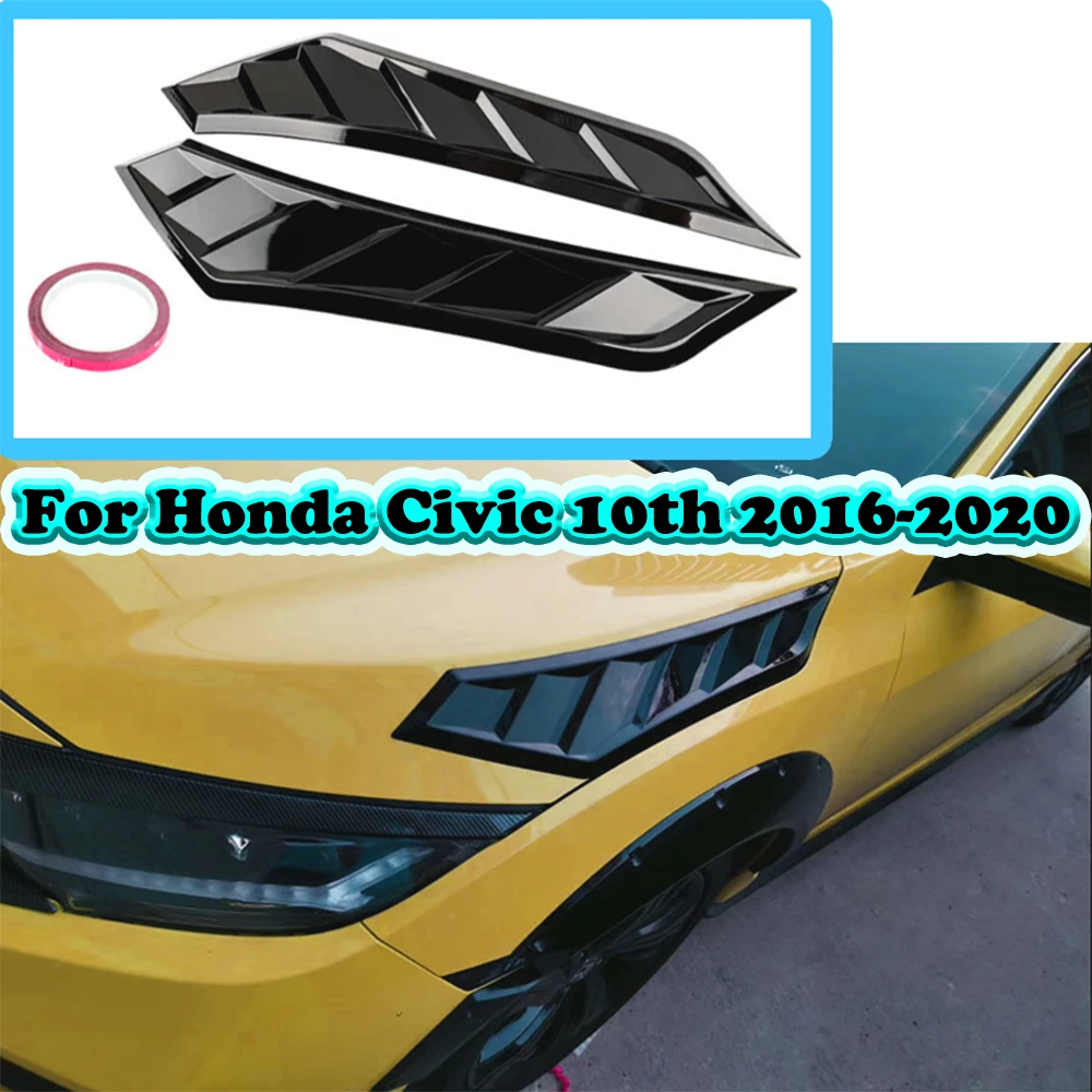 

1 Pair Car Side Vent Air Flow Fender Intake Sticker For Honda Civic 10th 2016 2017 2018 2019 2020 Engine Hood Cover Outlet Vent