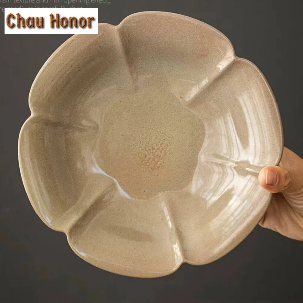 Wabi-sabi Style Stoneware Fruit Dishes Retro Candy Bar Plates for Food Household Hospitality Dishes Teaware Accessories Craft