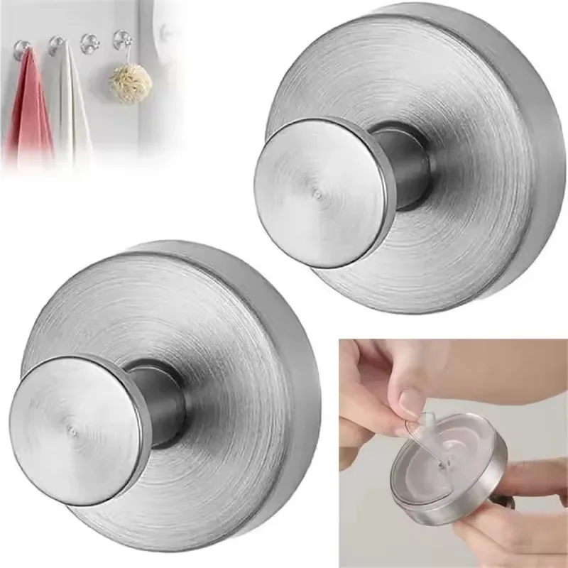 ตะขอแขวนแบบสุญญากาศ 2 ชิ้น สีเงิน/ดำ สแตนเลส ไม่ต้องเจาะผนัง ที่แขวนผ้าเช็ดตัว เสื้อคลุมอาบน้ำ สำหรับห้องครัว ห้องน้ำ ห้องสุขา 1