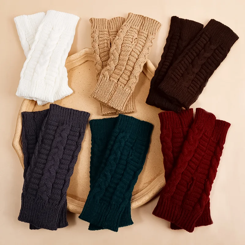 Women Stylish Hand Warmer Winter Gloves Arm Crochet Knitting Faux Wool Mitten Warm Fingerless Glove Twist Pattern Women Gloves 6