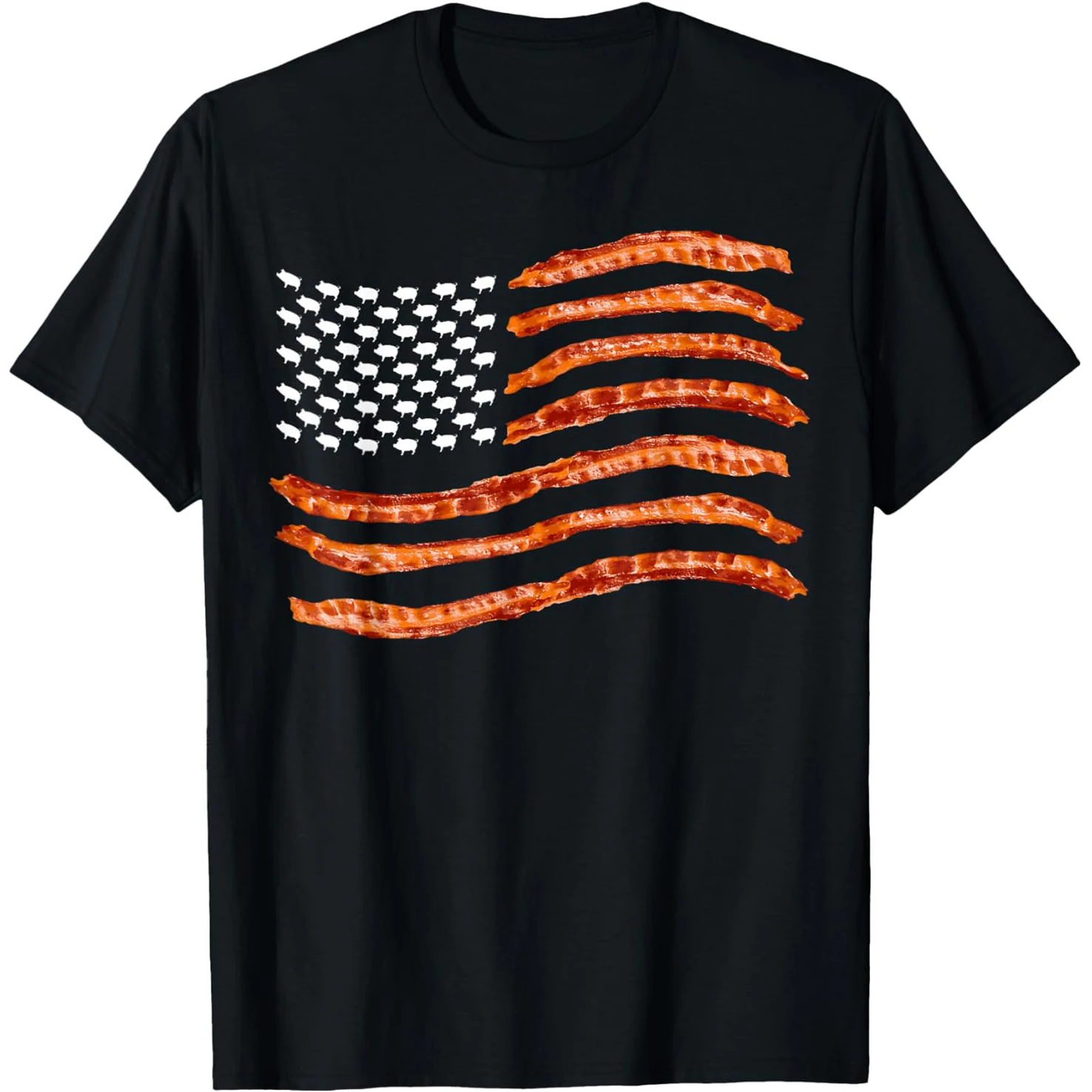 USA Bacon Flag Cute US Dried Pigs Funny 4th of July T-Shirts Herren Baumwolle Humor Streetwear T-Shirt Kurzarm Unisex Loose Clothing