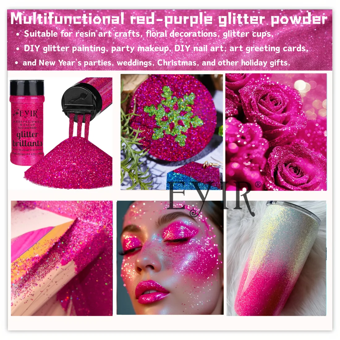 Vibrant Holographic Glitter Powder Set - Fine Shimmer for Body, Face, Nails, and Crafts