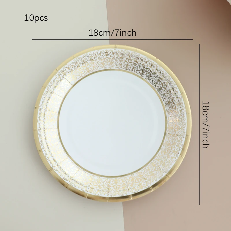 Description Picture 4 of itemGold lace set tableware disposable paper plates cups tissues birthdays genders revealed wedding events party decorations