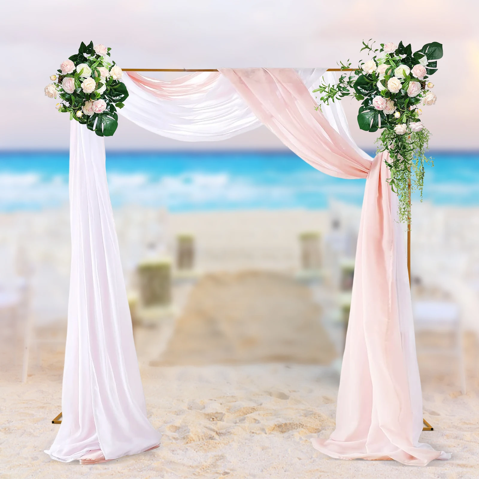 3*3m Gold Wedding Arch Backdrop Stand Square Wedding Arch Stand with Bases for Weddings Quinceaneras Party Event Decor (Gold)