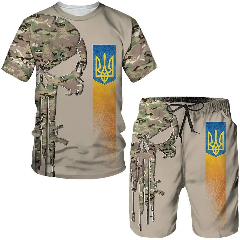 

Ukrainian Men's Camo T-Shirts/Shorts/Suits Military Brigade Style 3D Printed Sportswear Set Veterans Army Flag Harajuku Clothing