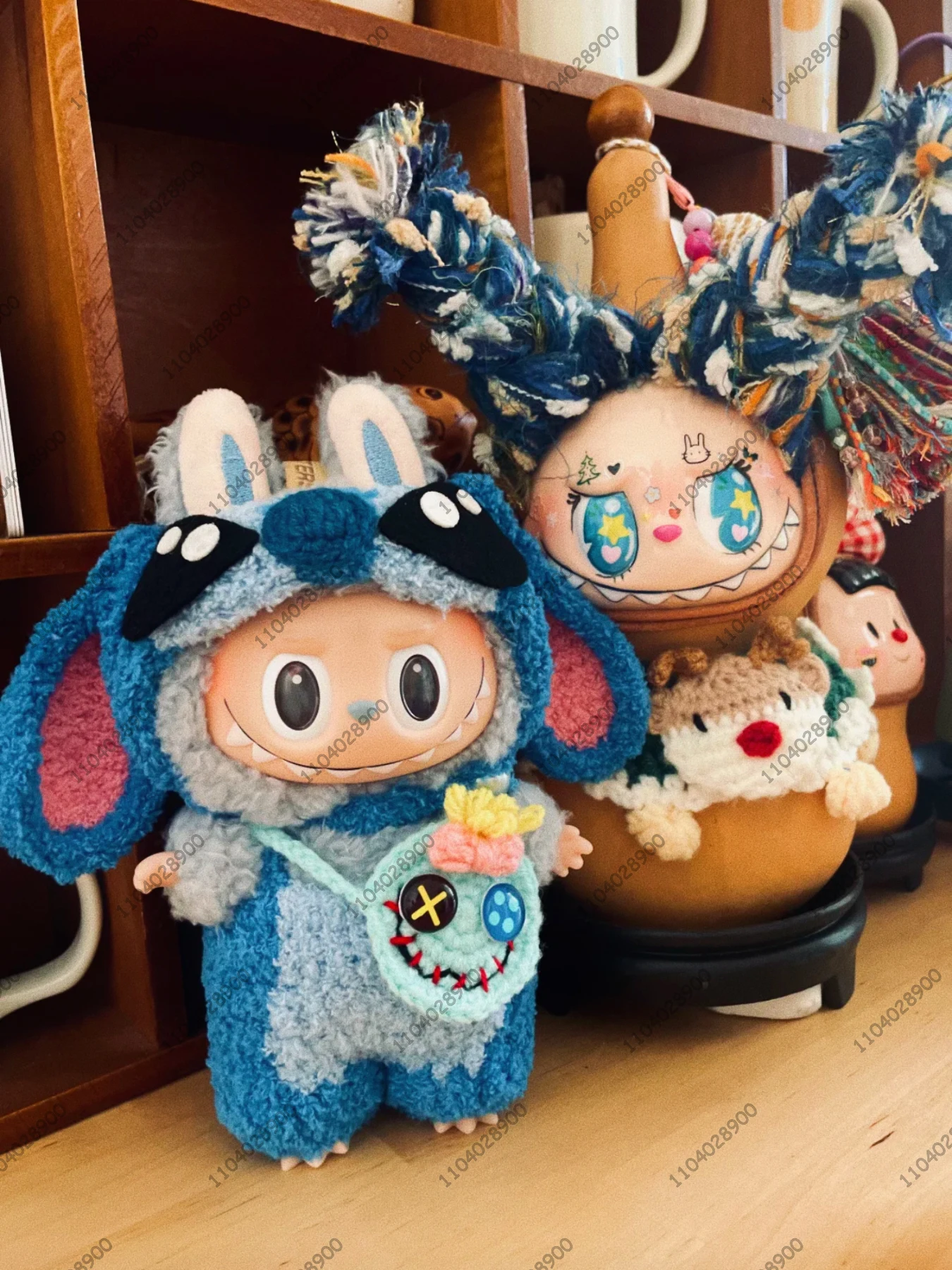 Labubu The Monsters Clothes Disney Stitch Costume Knitted Doll Clothes Vinyl Doll 1:1 Replica Action Figure Bag Charm Gift