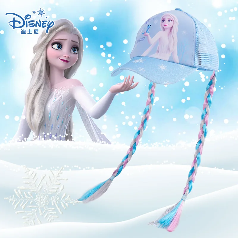 Disney Children's Frozen Adventure Baseball Hat Girls' Duck Tongue Hat Summer Thin Mesh Sunscreen Disney Braid Kid Birthday Gift