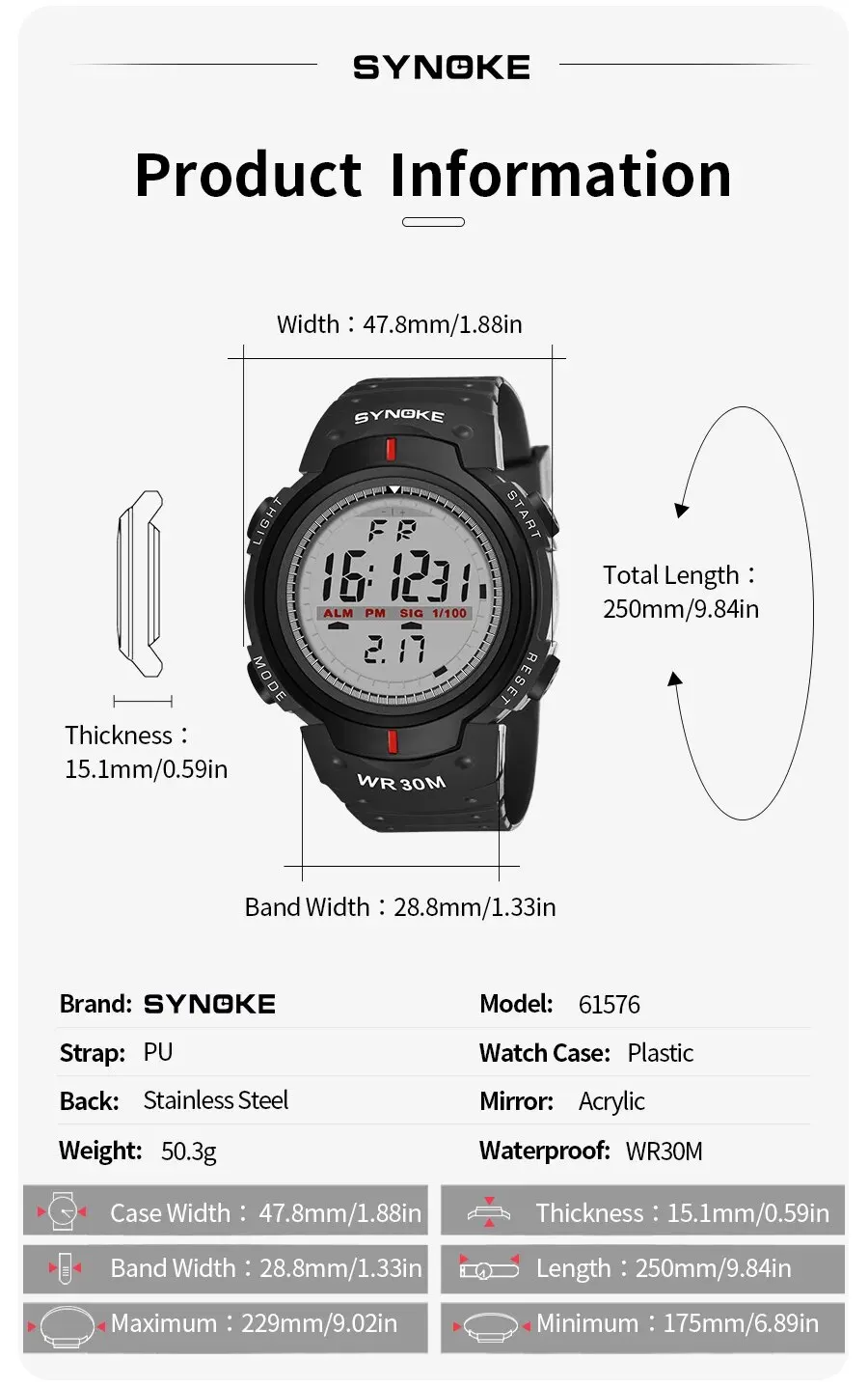 SYNOKE Männer Elektronische Uhr Sport Für Männer Wasserdicht Leucht Multi Funktion Outdoor Bergsteigen Großen Bildschirm Elektronische Wat – Detail 2