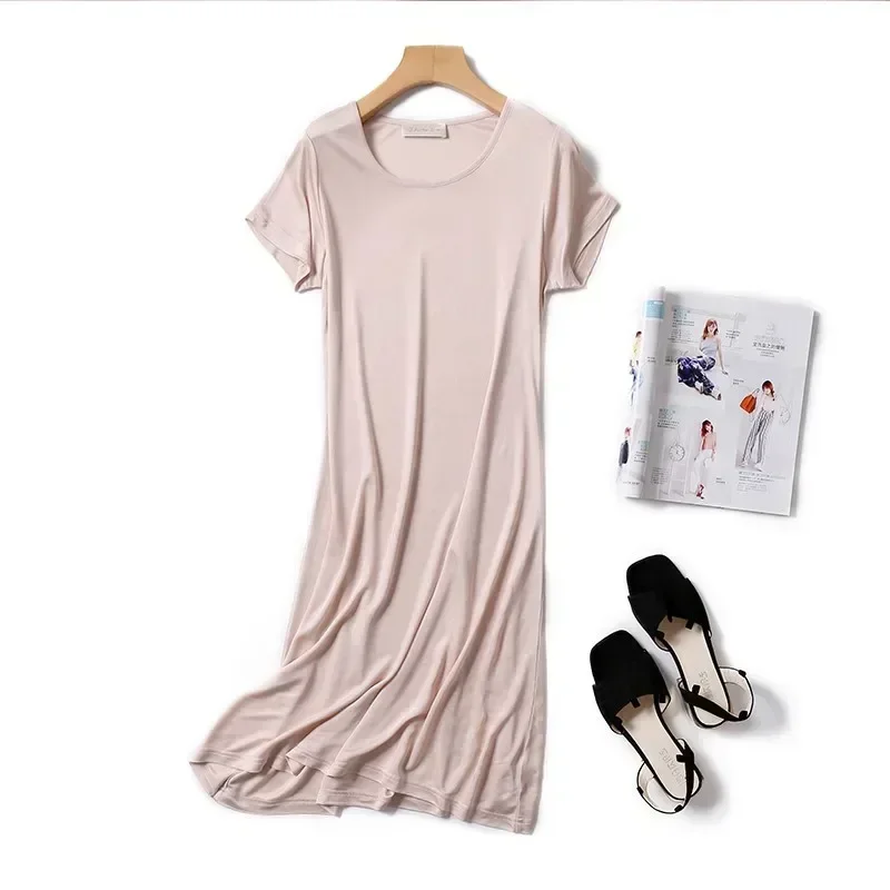 Yuyue Summer Women's Silk Nightgowns Knitted Bottomning Hip-wrapped Slim Mulberry Silk Nightdress Nighty Silk Sleep Dress Women 6