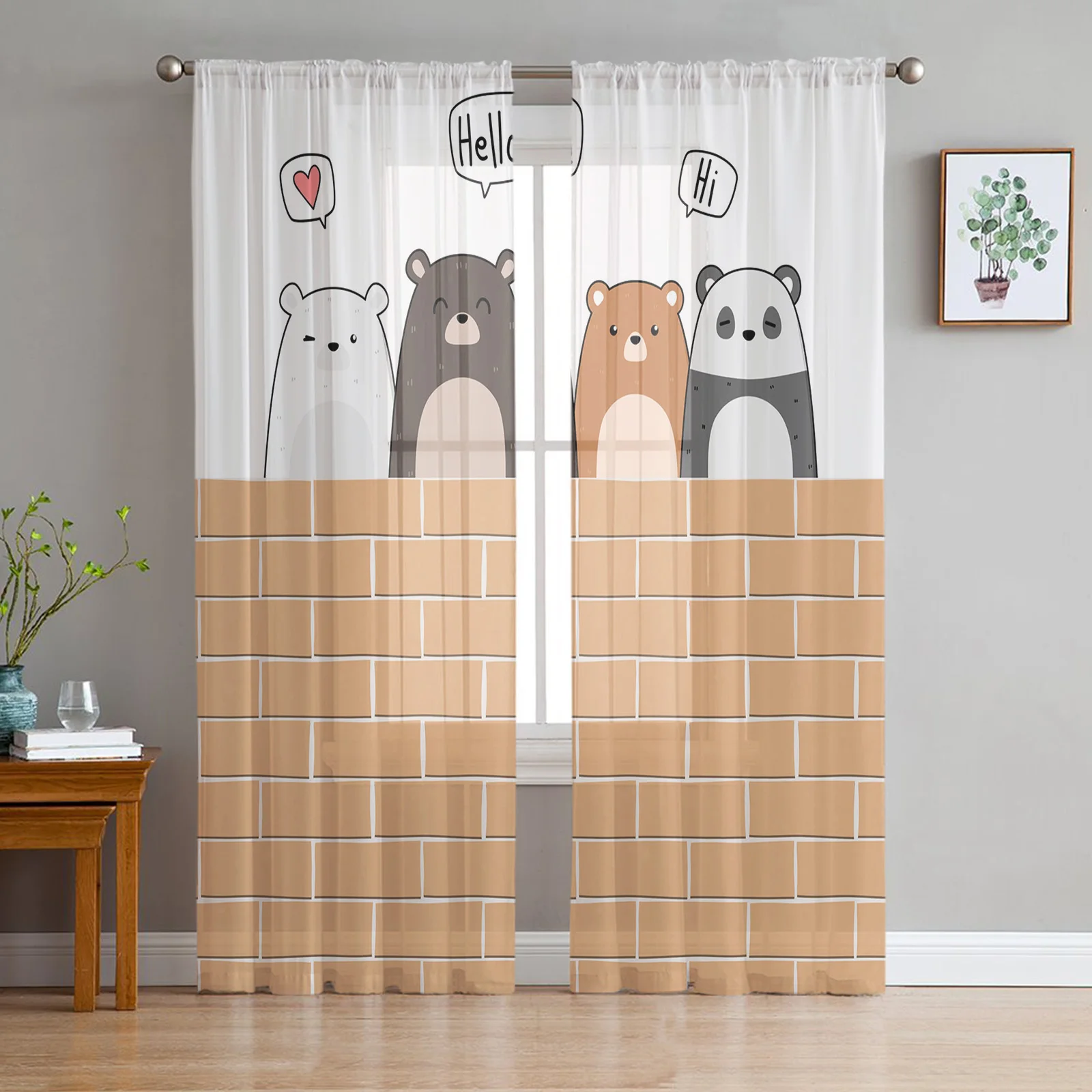 

Cute Bear Good Night Kid Pink Sheer Window Curtain Living Room Tulle Drape Home Decor Print Bedroom Coffee Hotel Chiffon Curtain