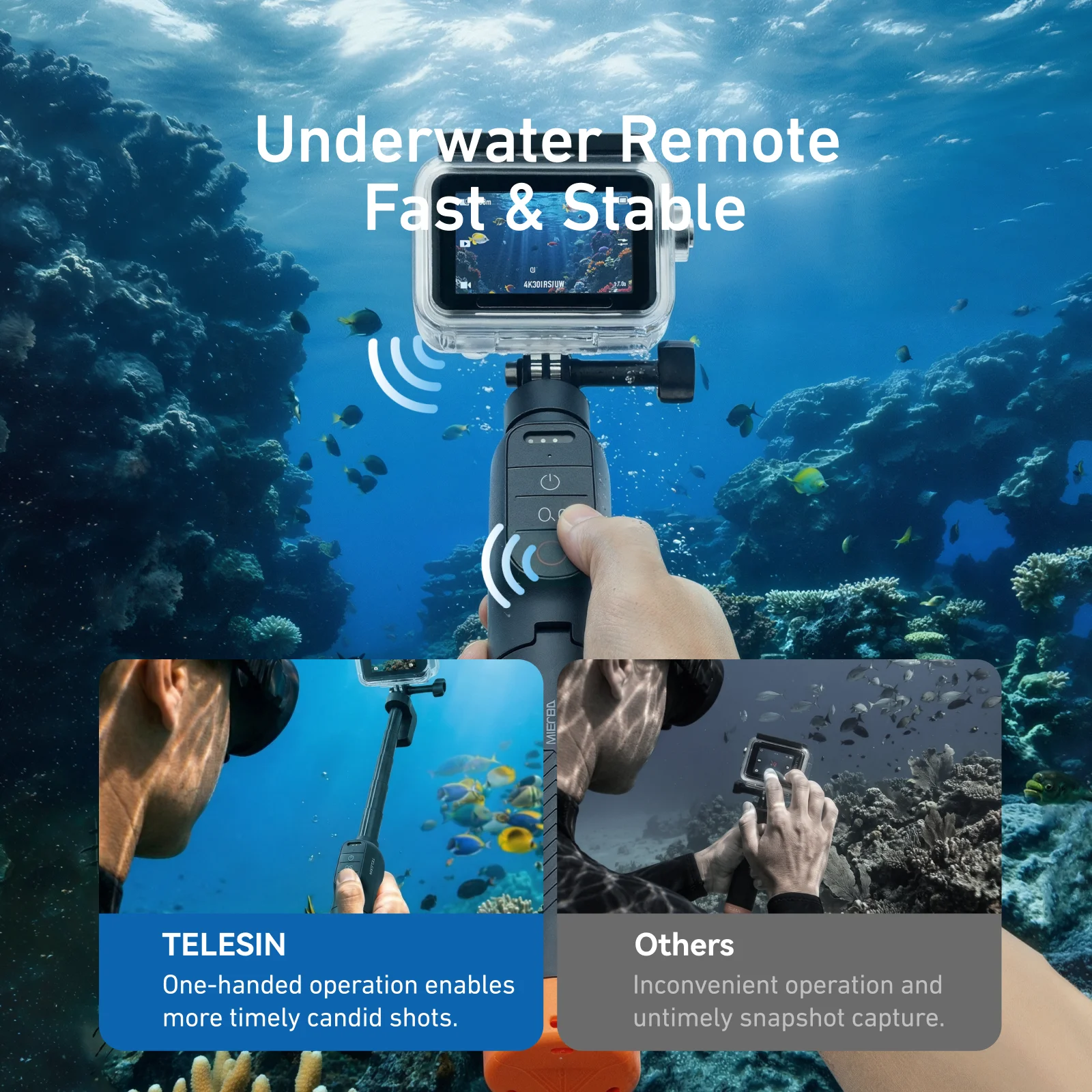 TELESIN Draadloze afstandsbediening voor onderwaterduiken, uitschuifbare selfiestick, statief en drijfhandvat voor DJI OSMO Action 6_voghion.com