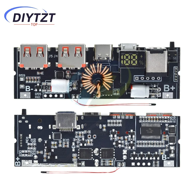 Power Bank DIYTZT QC4.0 QC3.0 LED Dual USB PD Fast Charge 5A 100W Micro/Type-C USB Mobile 18650 Charging Module