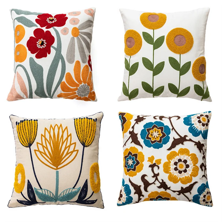Description Picture 5 of itemCanvas Embroidered Throw Pillow Cover with Flower Spring Embroidery Craft Modern Simple Sofa Office Pillow Pillow Case JAF073