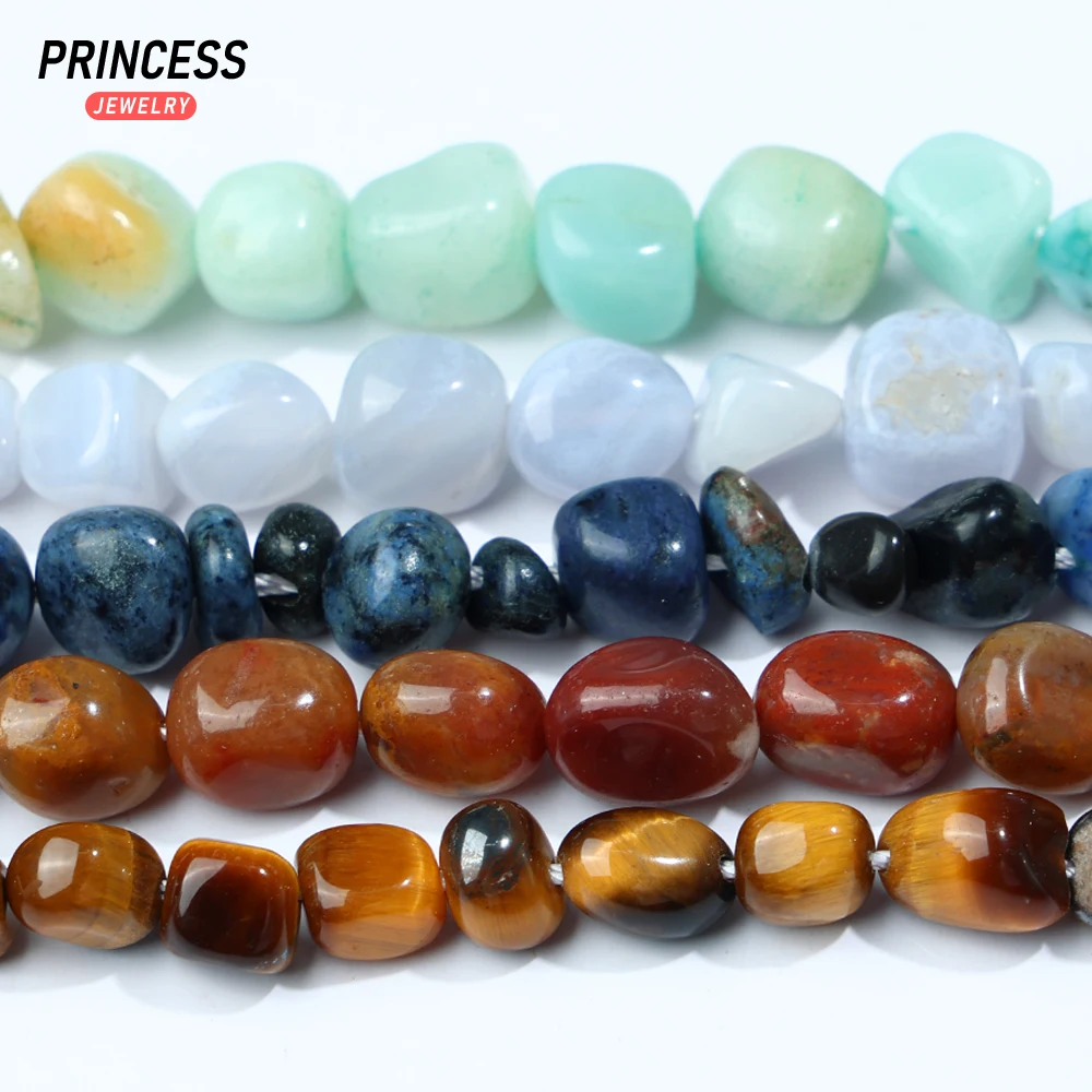 A+ Natural 6-8mm Gravel Beads Tiger Eye Amazonite Agate Sodalite Dumortierite Loose Gemstone Beads for Jewelry Making DIY 4