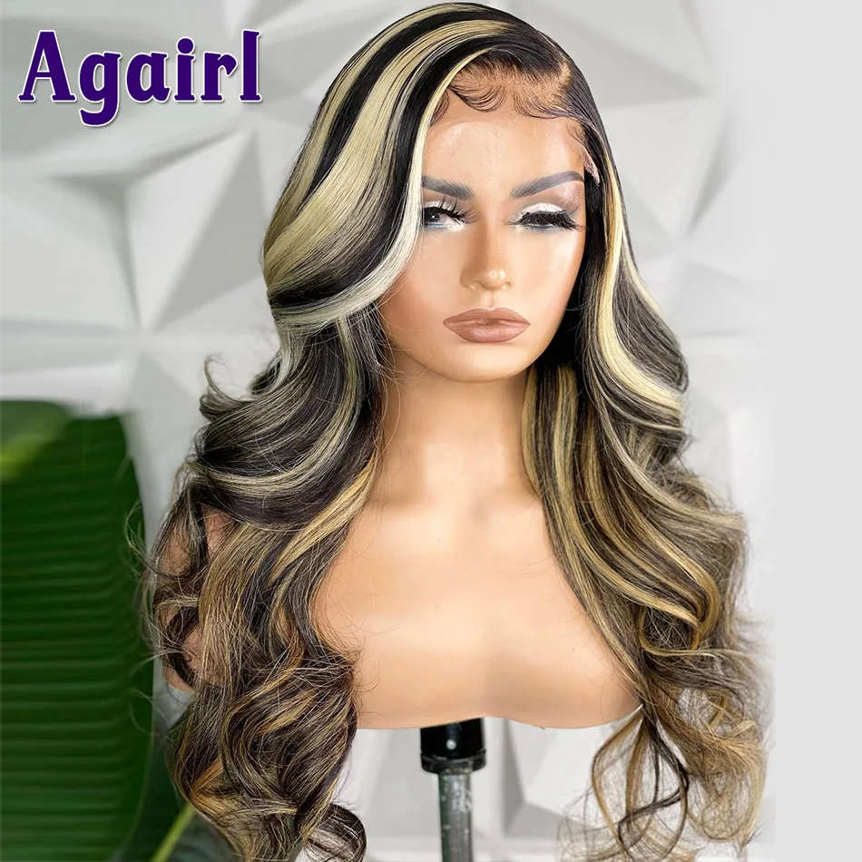 200% Highlight Schwarz Blond Braun 13X6 Körper Welle Spitze Front Menschliches Haar Perücken Transparent 13x4 Spitze Frontal Perücke 30Inch Verschluss Perücke