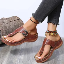  2022 Summer Women Wedge Sandals Premium Orthopedic Open Toe Sandals Vintage Anti-slip Leather Casual Female Platform Retro Shoes 