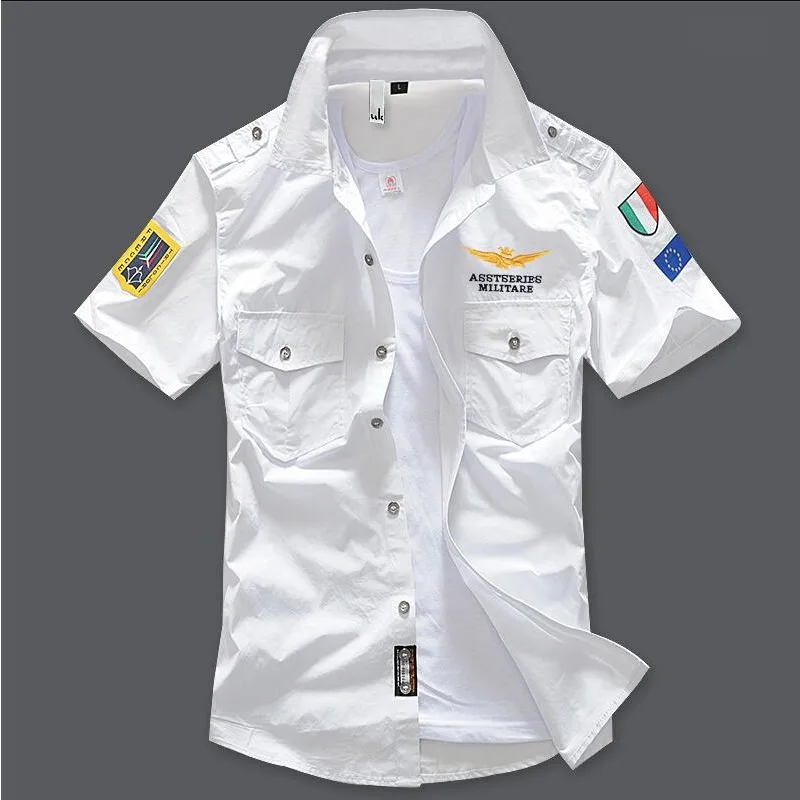 

Рубашка-карго мужская с вышивкой, хлопок, короткий рукав, Повседневная Уличная тактическая армейская блуза, летняя