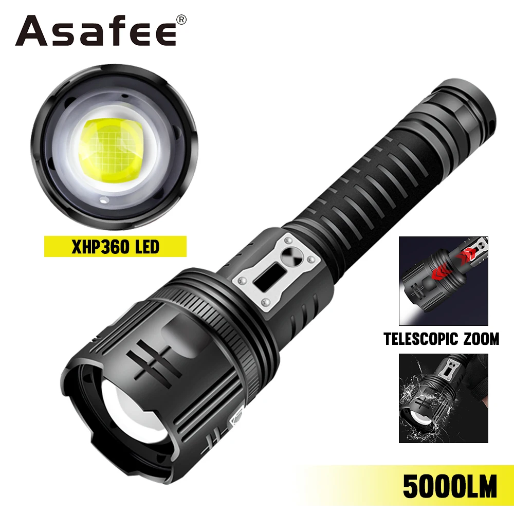 

Super Brightness XHP360 LED Flashlight 5000lm 8080 Short Ultra-far Lighting Tactical Fishing Hunting Torch 5 Modes Zoom Camping