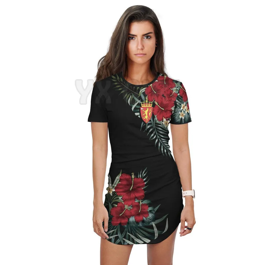 

YX GIRL Venezuela T-Shirt Dress - Hibiscus 3D All Over Printed T-SHIRT DRESS Sexy Summer Women Casual Dresses