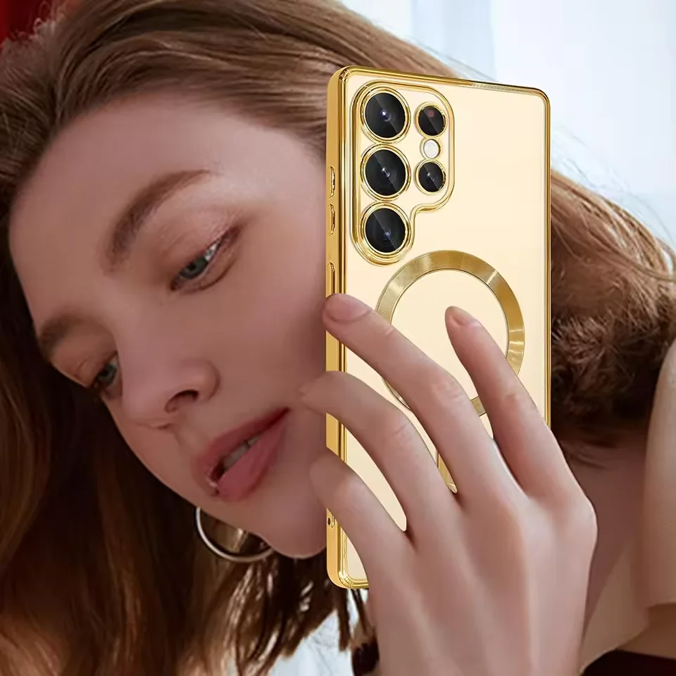 Enhanced Magnetic Clear Thin Case with Luxury Plating and Silicone Soft Cover