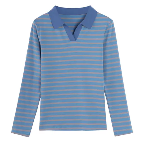 European Station Long sleeved T-shirt Women's Spring and Autumn New High end Light Luxury Fashion Large Size Striped Polo Top - Image 6