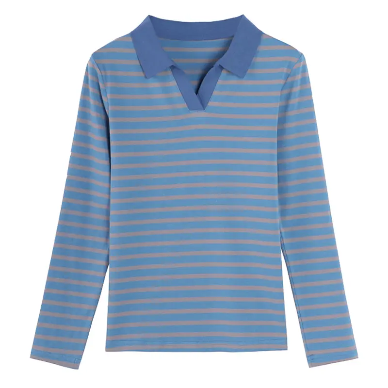 European Station Long sleeved T-shirt Women's Spring and Autumn New High end Light Luxury Fashion Large Size Striped Polo Top - Image 6