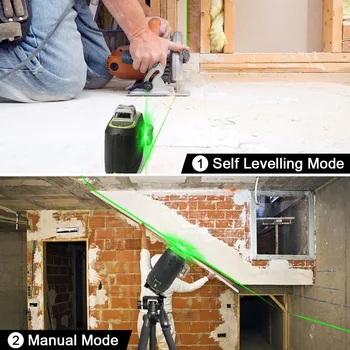 FUKUDA 12 Lines 3D Cross Line Laser Level Self-Leveling 360 Vertical & Horizontal Green Beam USB Charge Use Dry & Li-ion Battery