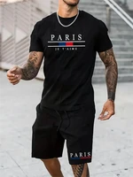 2024 New Fashion Design Men's T-Shirt Men's Sports Drawstring Shorts Simple Printed Men's 2-Piece Summer Gym Breathable Suit 1