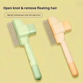Self-Cleaning Pet Grooming Comb for Cats - Dense Teeth Detangling Brush, Lice Removal, Ergonomic Handle, Cat Brush