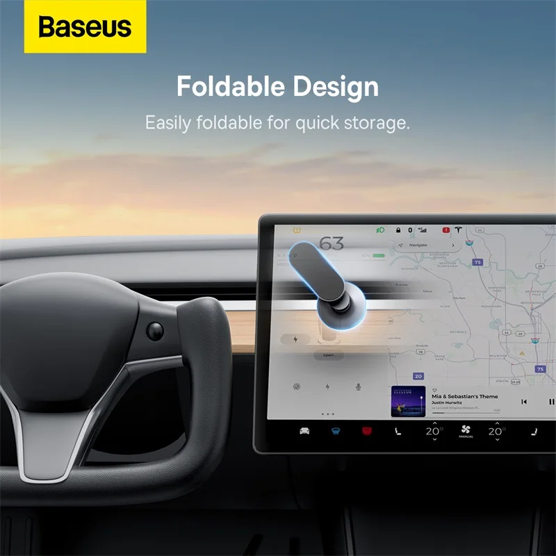 Baseus-t-espaço Série Magnética Telefone Titular Dobrável Metal Carro Montagem Geada Prata - Imagem 4