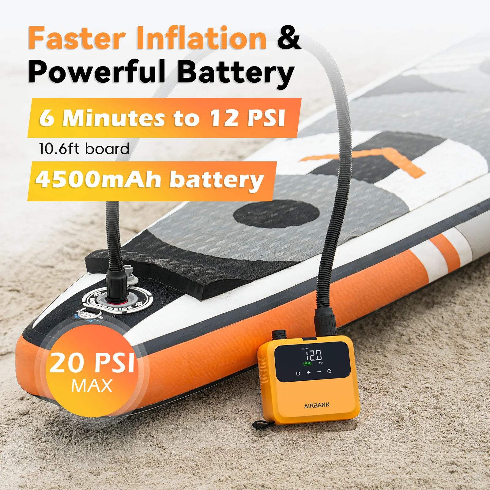 รูปสินค้า AIRBANK Pulse Pro ไฟฟ้า SUP Air Pump สําหรับ Stand UP Paddle 20PSI สูงสุด 4500mAh Inflatable ปั๊มมอเตอร์ไร้แปรงสําหรับเรือ PVC