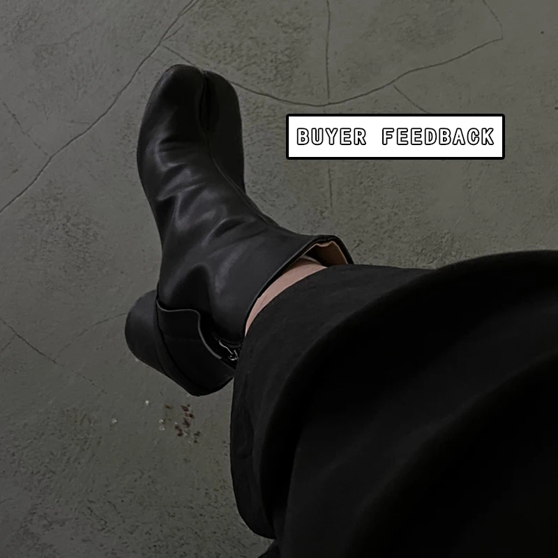 Women Chunky Round High Heels Winter Tabi Shoes Short Boots Genuine Leather Split Toe Fashion Design winter boots,women high heeled boots