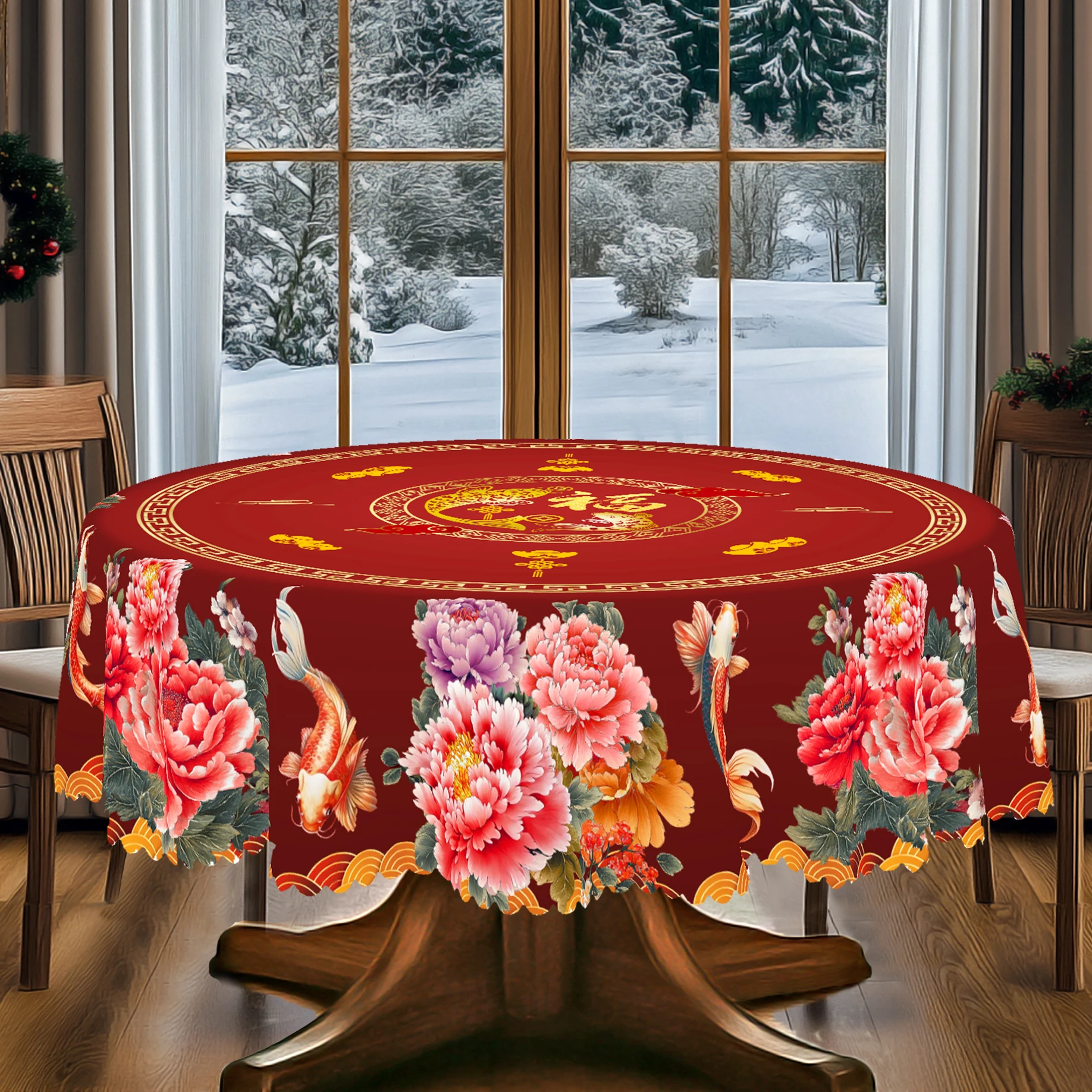Table Cloth Chinese New Year Red Round Tablecloth Spring Festival Decoration