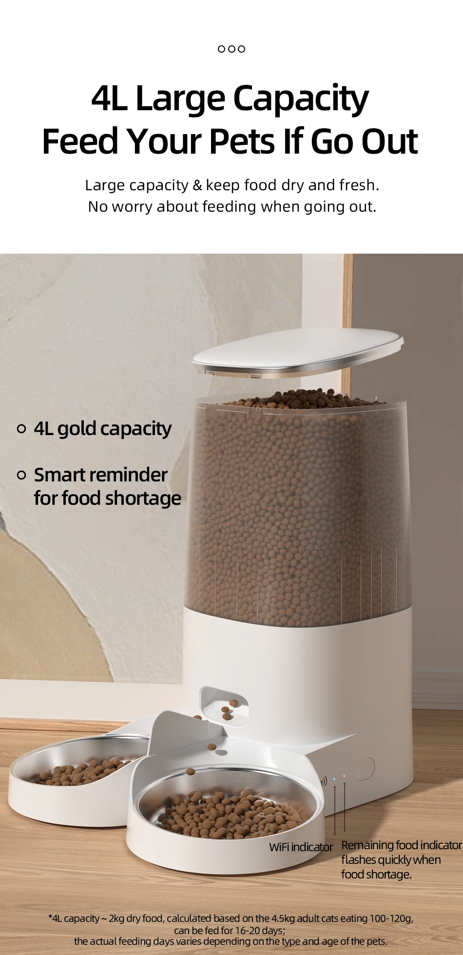 ROJECO Automatischer Katzenfutterautomat für Haustiere, intelligentes Katzenfutter, Kibble-Spender, Fernbedienung, WiFi-Taste, automatischer Futterautomat für Katzen, Hundezubehör – Detail 9