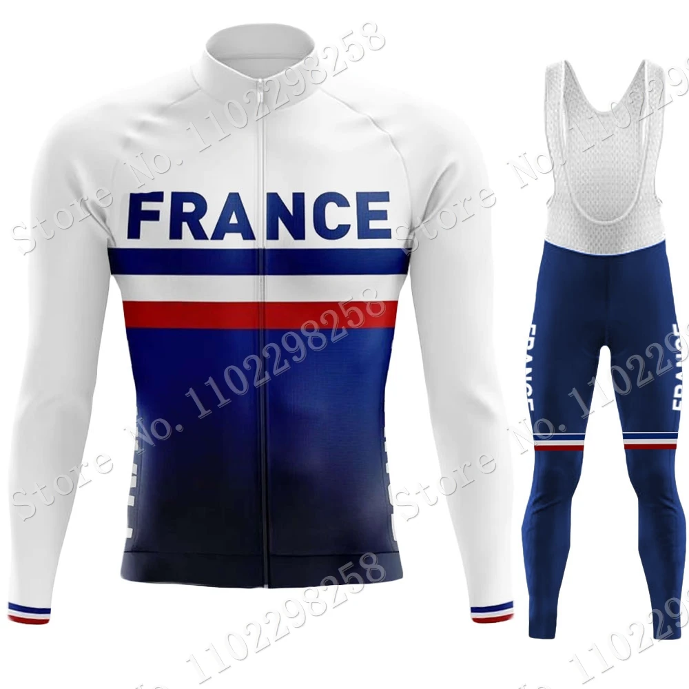 2022 Inverno Francia National Cycling Jersey Set Manica Lunga Retro Fdj Abbigliamento Da Ciclismo Road Race Bike Jacket Suit Mtb Maillot