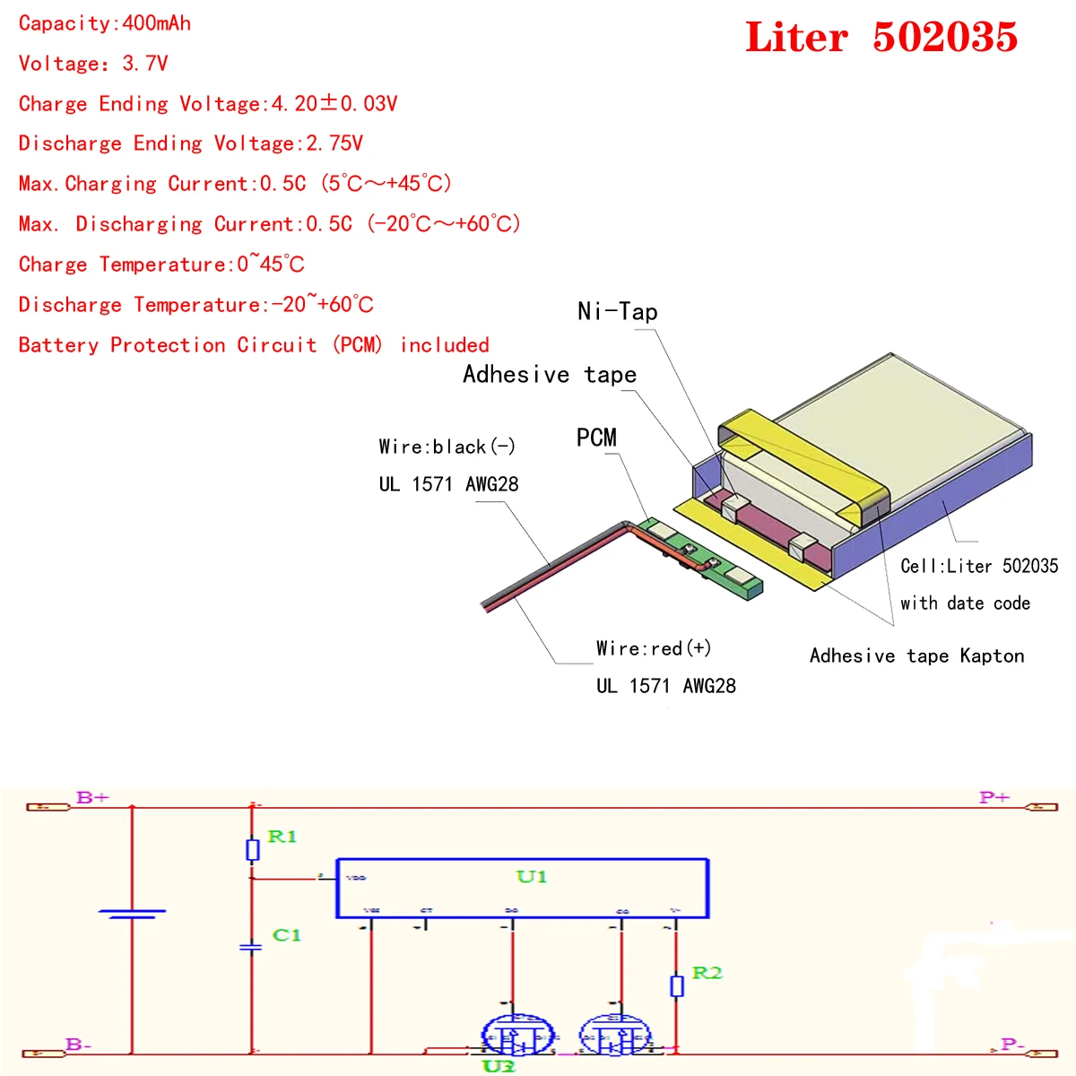 Batteria al Litio Polimero LITer Energy 3.7V 052035 502035 400mAh Speciale per Penne MP3, Registrazione e Lettura - immagine 3