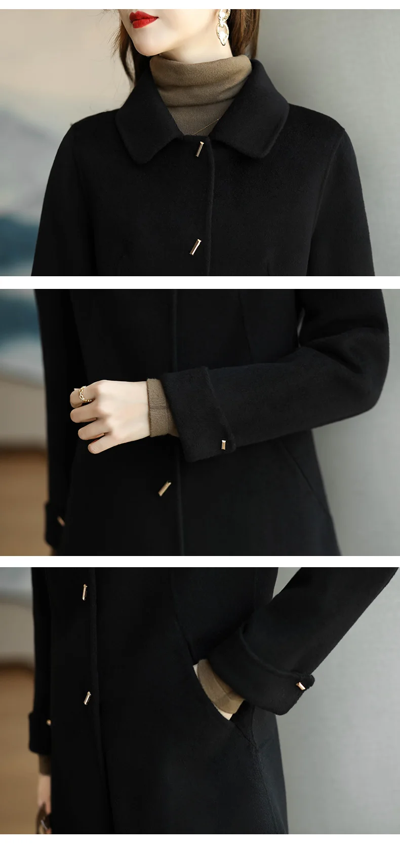 Woolen Coat Fashion Office Single Breasted Winter Coats Wide