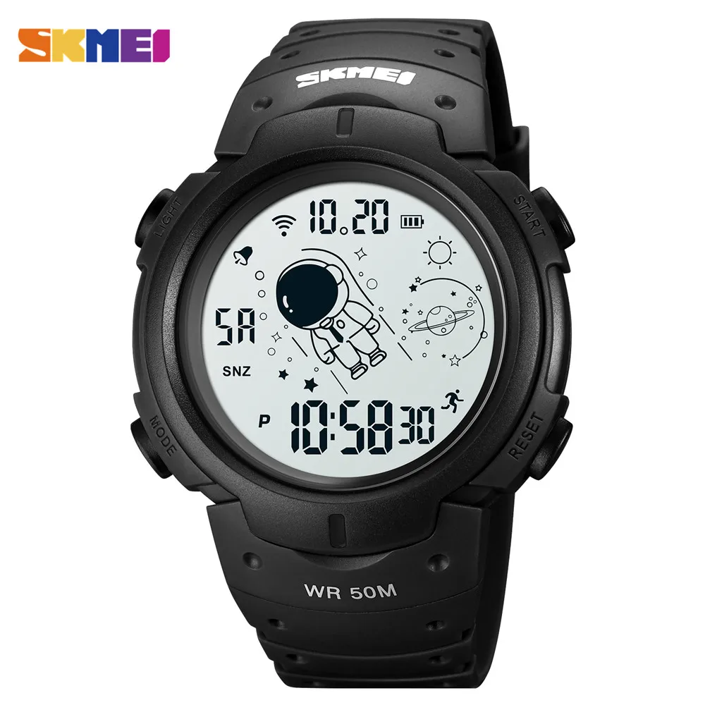 SKMEI Creative Cosmonaut Dial Time Display Wristwatch LED Light Digital Mens Sport Watches 5Bar Waterproof Clock reloj hombre 