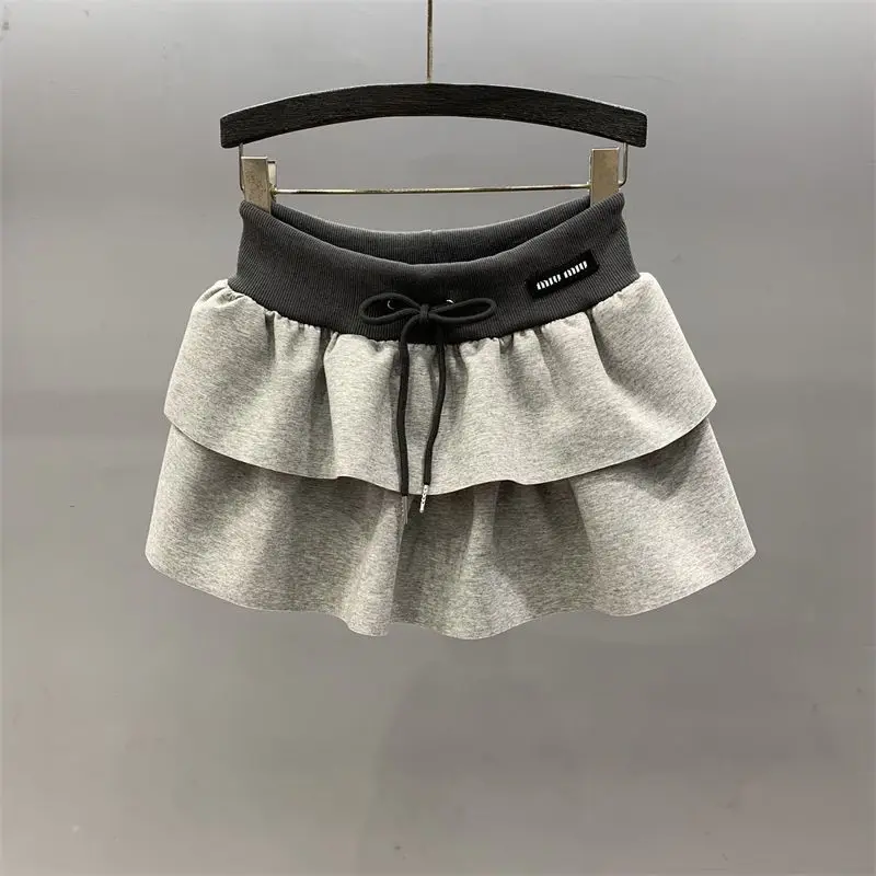 

Korean style 2024 summer new style drawstring elastic waist skirt women high waist slimming ins short skirt design fluffy skirt