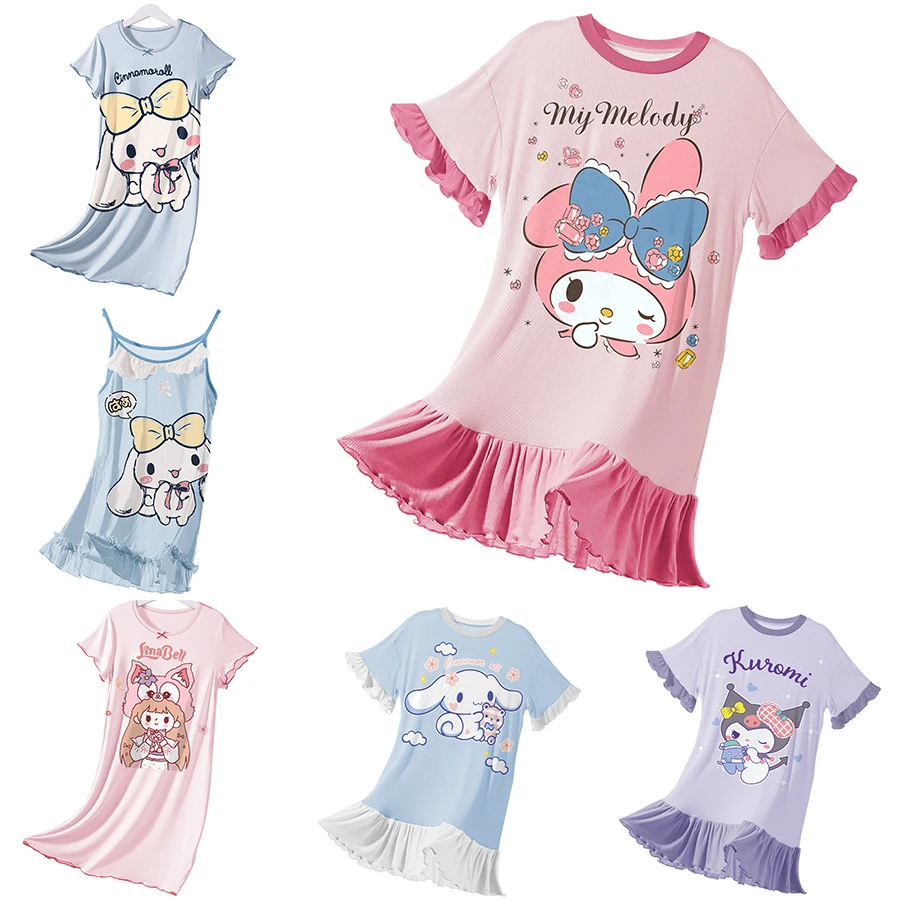 

Kawaii Sanrio Kuromi детские пижамы из модала аниме мультфильм My Melody комбинированное платье летняя Домашняя одежда без рукавов одежда для сна детская одежда