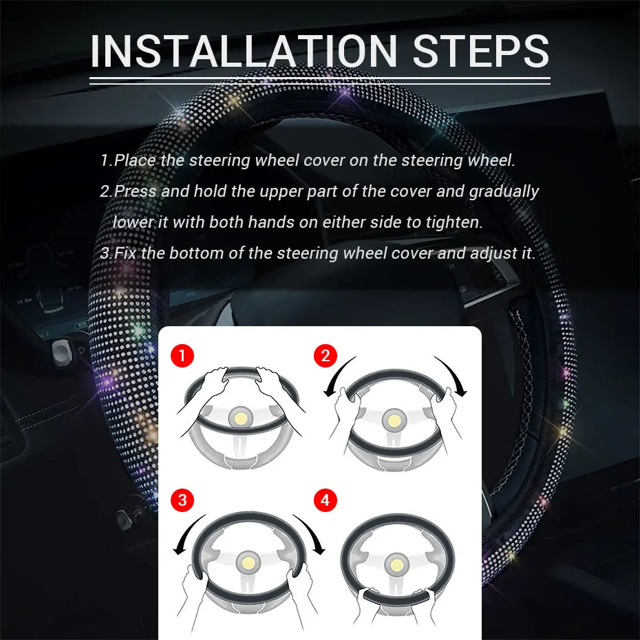 Auto Strass Lenkrad Abdeckung Mit Kristall Diamant Funkelnden Auto Suv Lenkrad Protector Für 14,5-15 Zoll – Detail 4