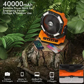 40000mAh Battery Operated Camping Fan, Rechargeable High Velocity Floor Fan, Auto Oscillation Remote Control Timer 5