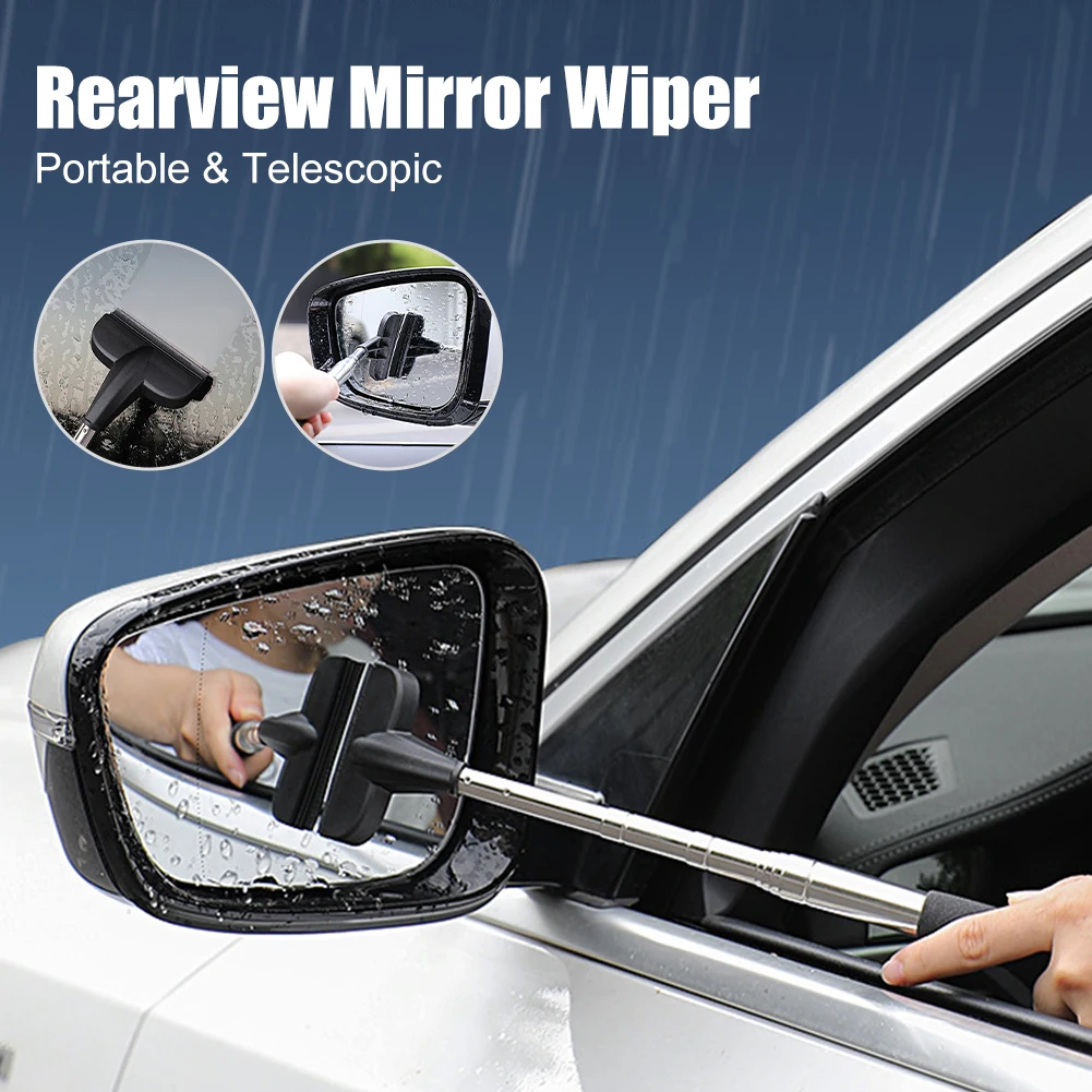Portable Rainy Glass Window Cleaning Tool Wiper Extendable Handle Car Side Rearview Mirror Squeegee