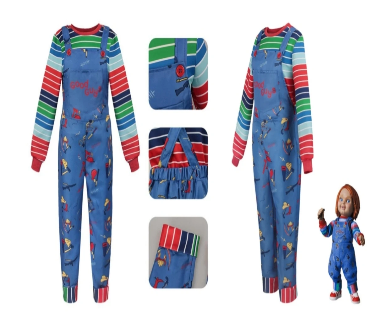 Chucky Cosplay Costume Jumpsuit Outfits Fantasia Adult Men Kids Boys Halloween Carnival Party Roleplay Disguise Clothes