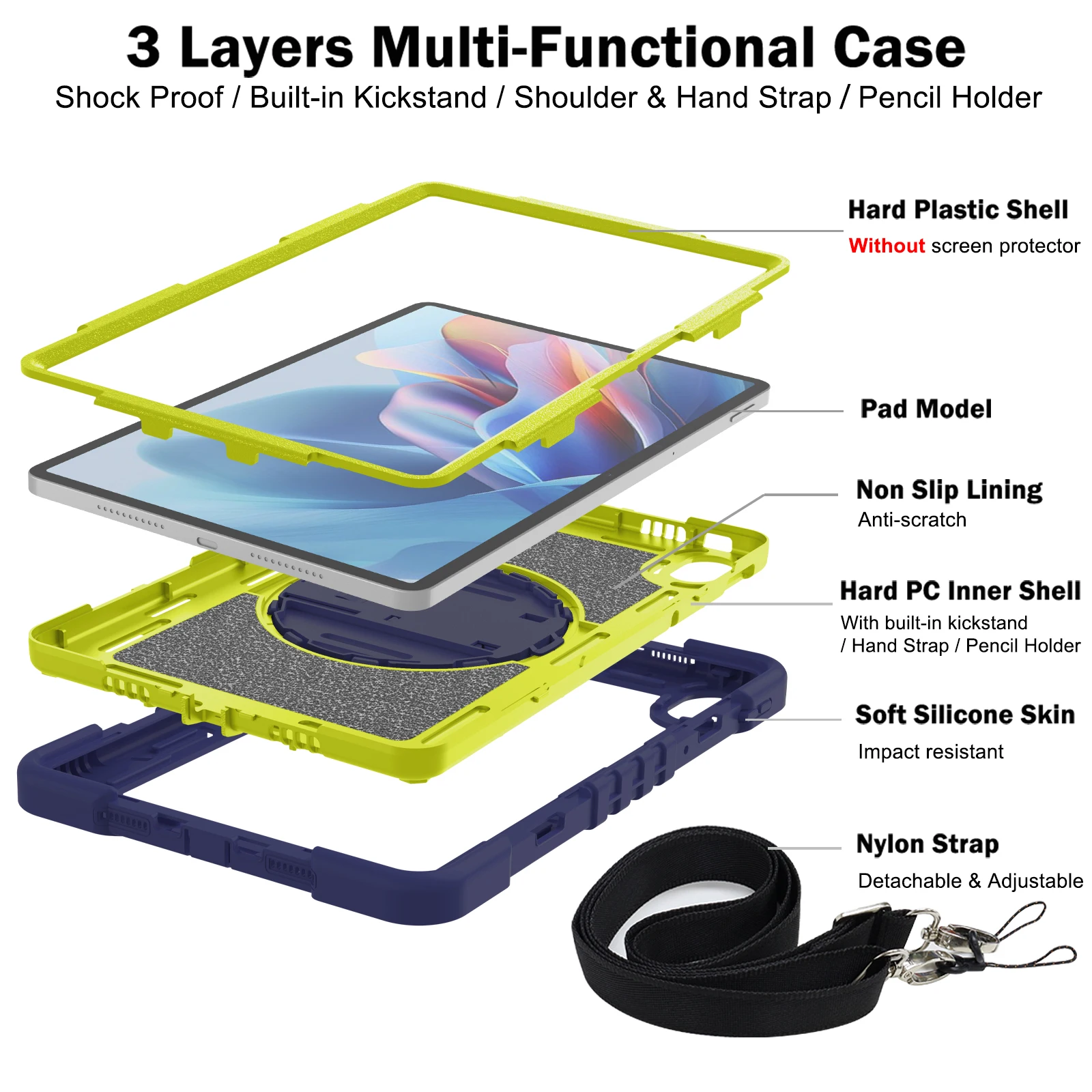 Durable Non-Toxic Silicone & PC Tablet Case with Shoulder Strap