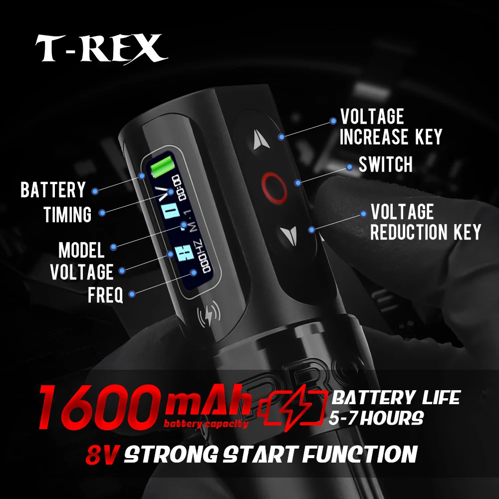 T-Rex Cordless Tattoo Pen Machine Gun with 2 Replaceable