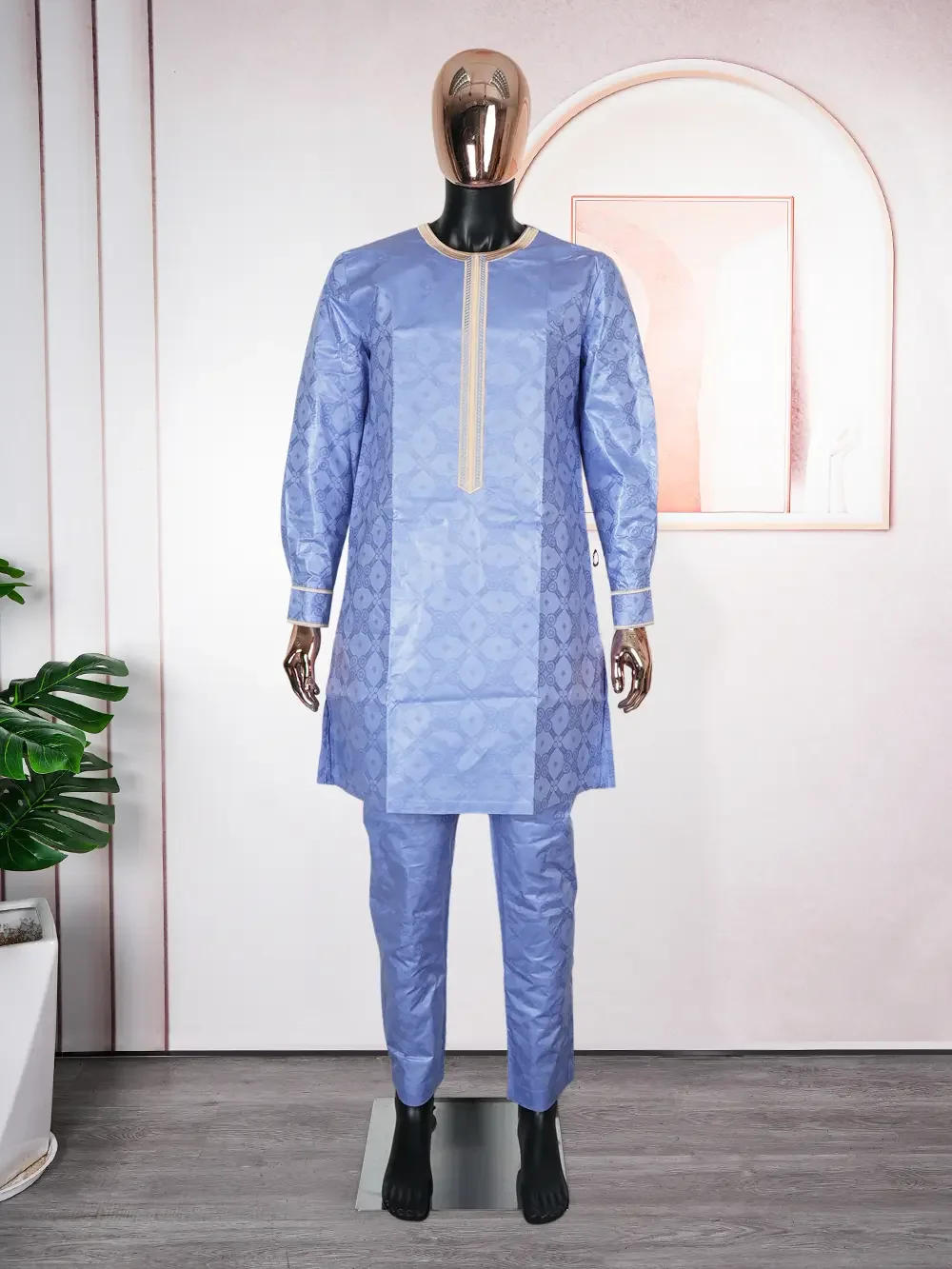 African Traditional Muslim Ramadan Embroidery Wedding Party Thobe Bazin Riche Outfits 3PCS Robe Suit No Cap For Men Agbada