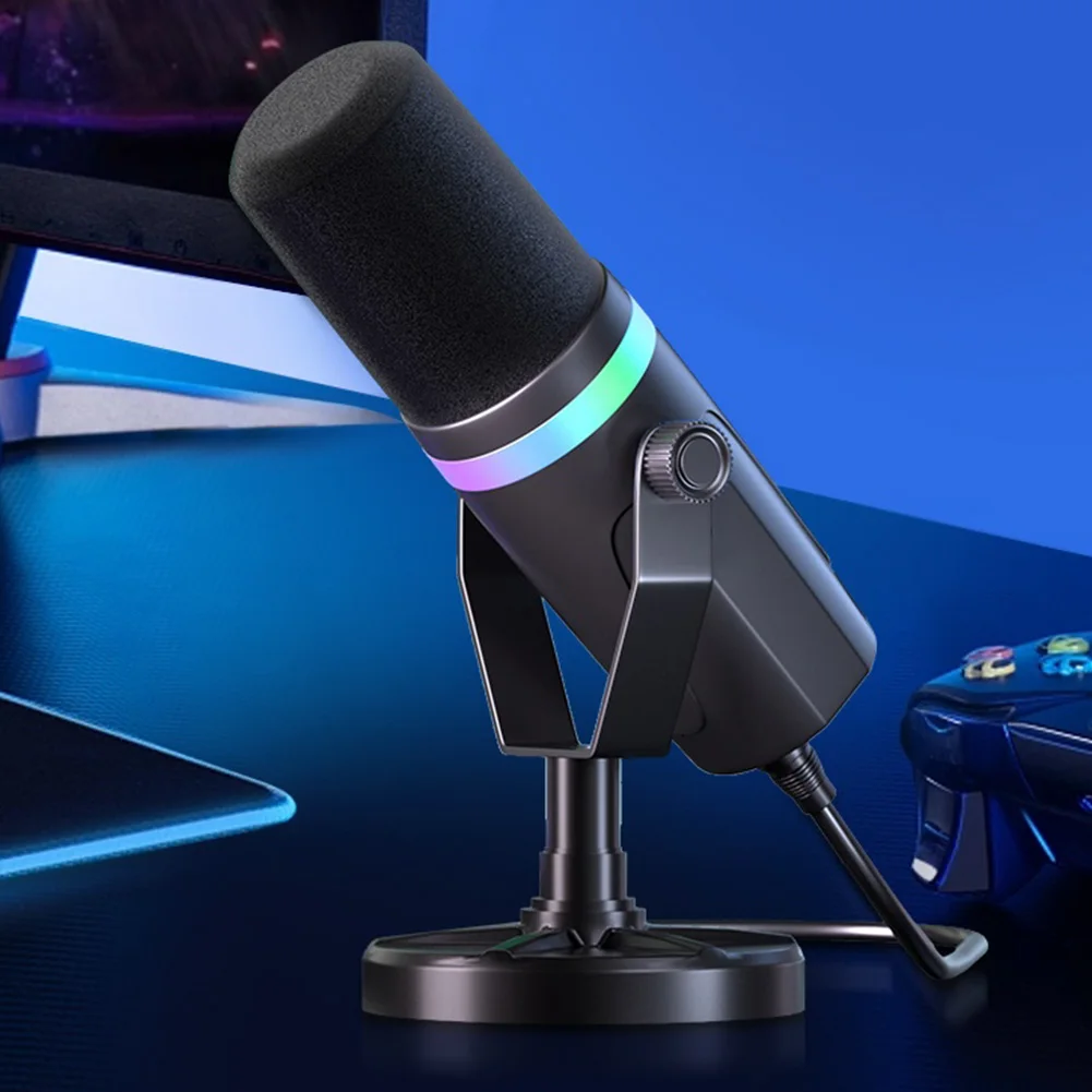 USB XLR 다이나믹 게임용 마이크 RGB PC 컴퓨터 게임용 마이크 스튜디오 녹음 스트리밍 콘텐츠 생성